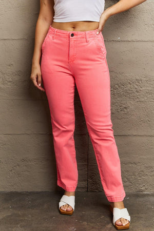 Effortless Grace Coral Side Twill Plus Size Straight Jeans - MXSTUDIO.COM