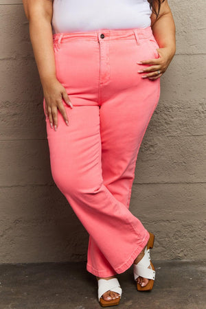 Effortless Grace Coral Side Twill Plus Size Straight Jeans - MXSTUDIO.COM