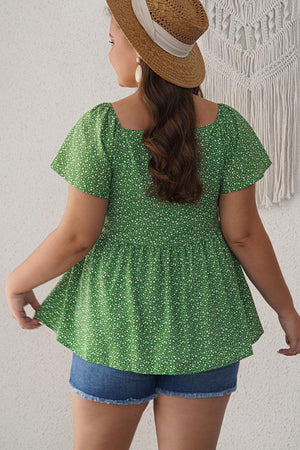 Embrace Me Mid-Green Ditsy Floral Peplum Blouse - MXSTUDIO.COM