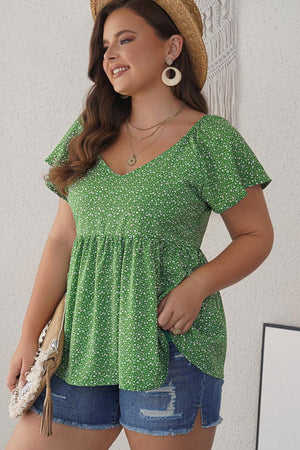 Embrace Me Mid-Green Ditsy Floral Peplum Blouse - MXSTUDIO.COM