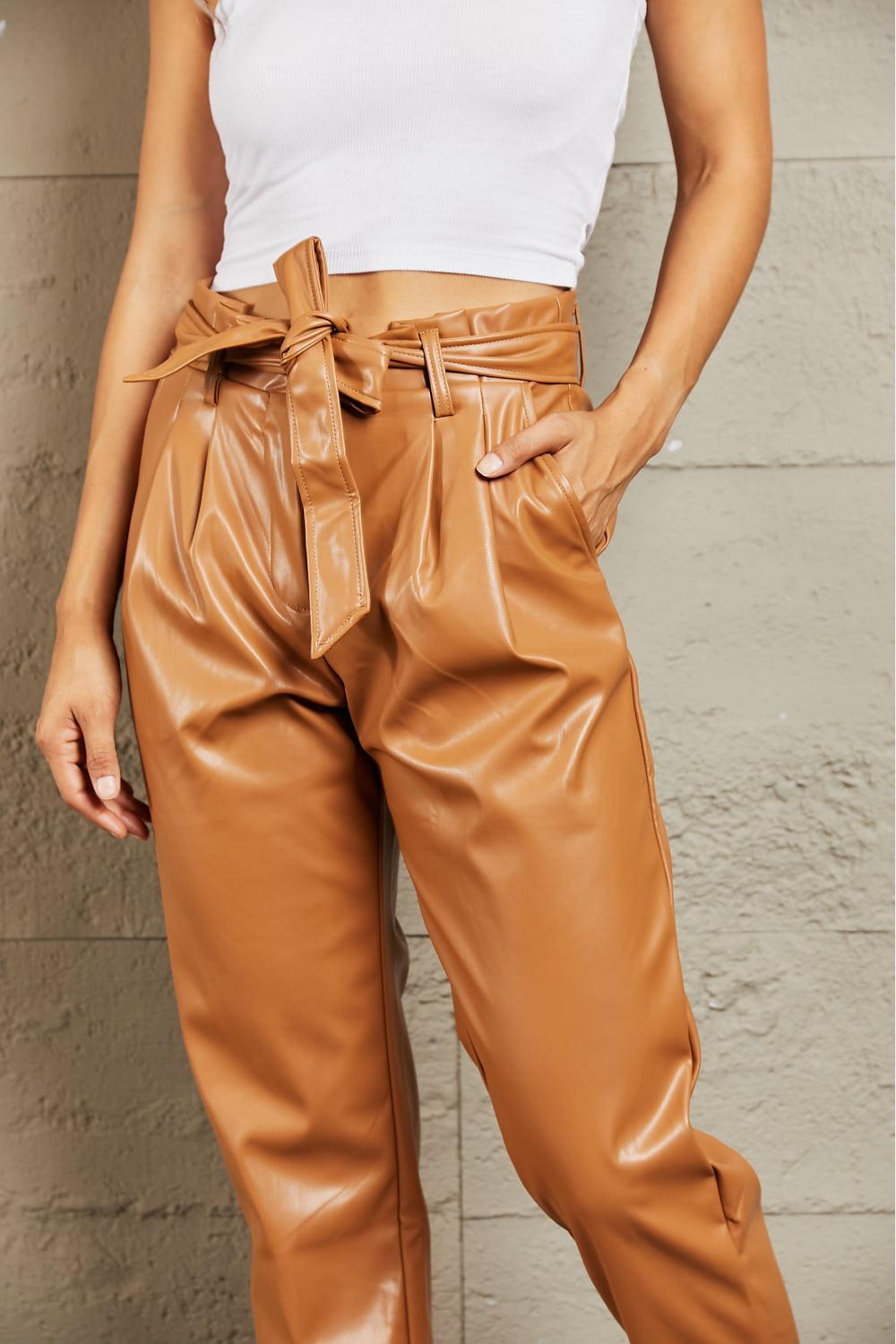 Empowered Self Paper Bag Waist Plus Size Faux Leather Pants - MXSTUDIO.COM