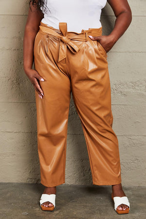 Empowered Self Paper Bag Waist Plus Size Faux Leather Pants - MXSTUDIO.COM