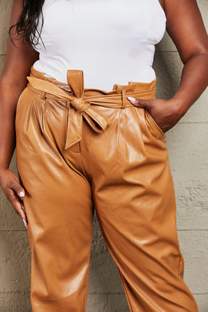 Empowered Self Paper Bag Waist Plus Size Faux Leather Pants - MXSTUDIO.COM