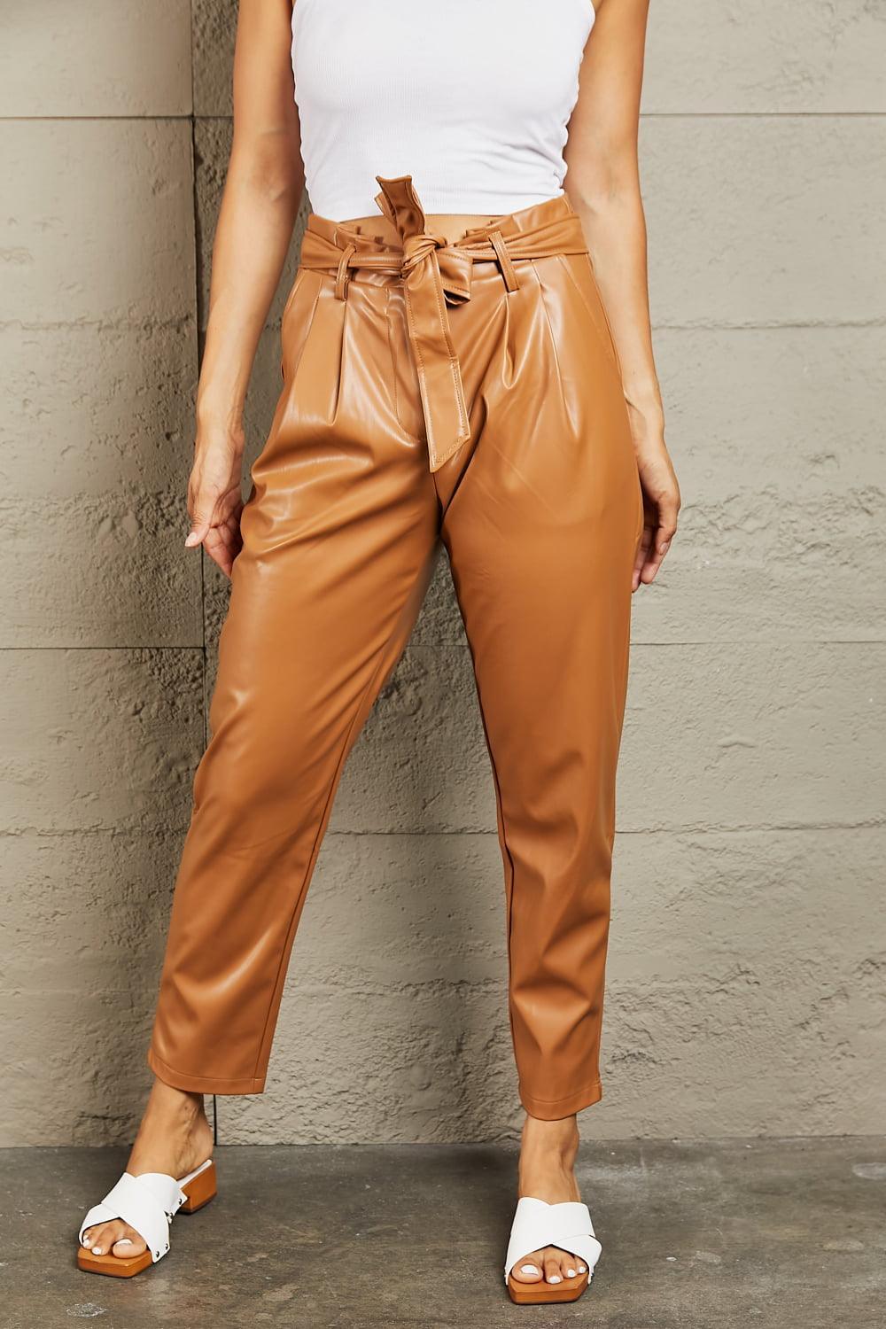 Empowered Self Paper Bag Waist Plus Size Faux Leather Pants - MXSTUDIO.COM