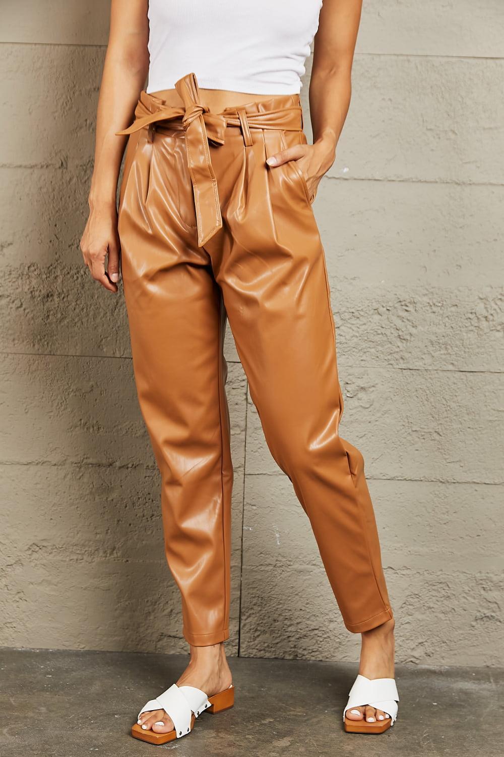 Empowered Self Paper Bag Waist Plus Size Faux Leather Pants - MXSTUDIO.COM