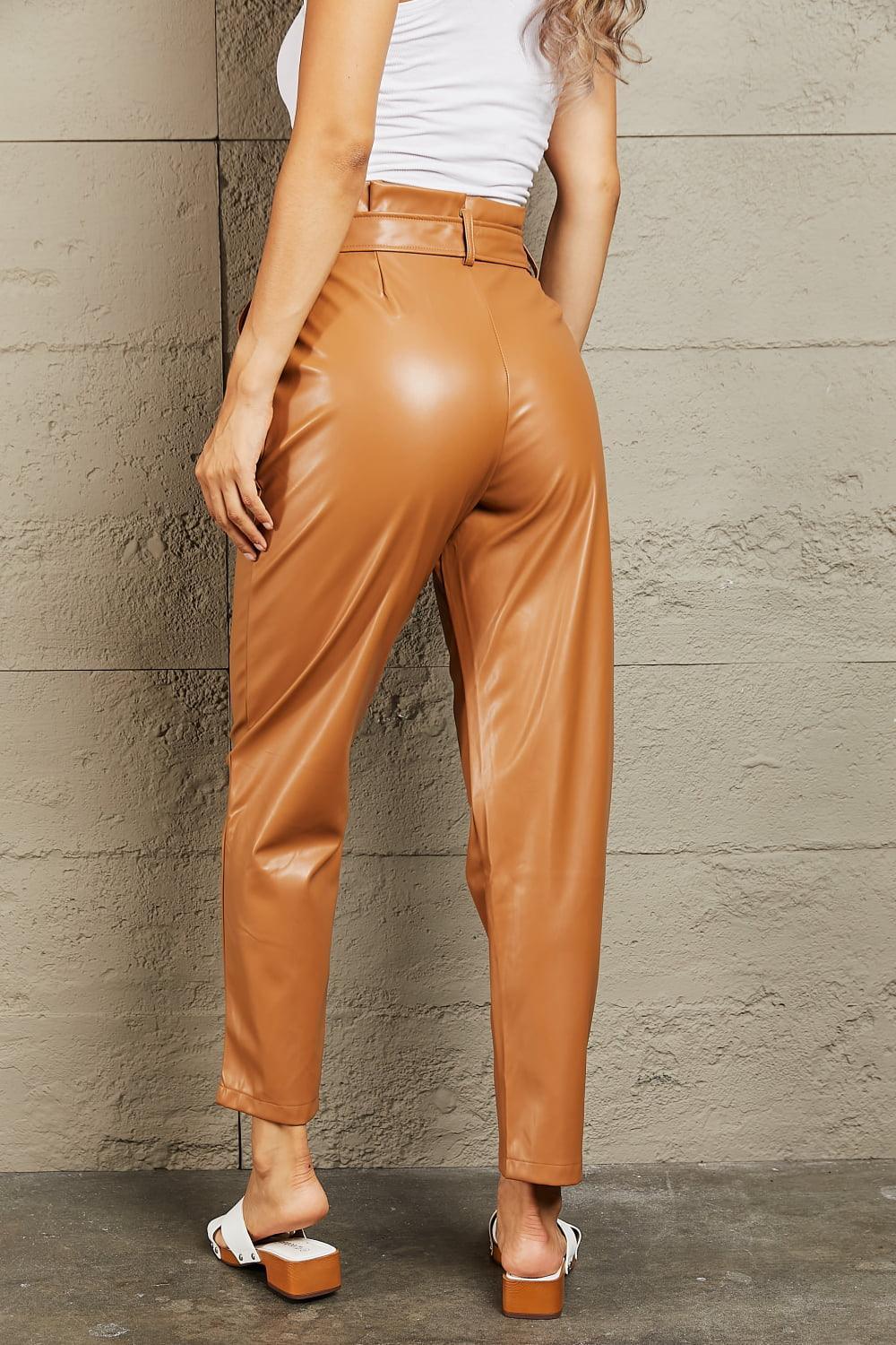 Empowered Self Paper Bag Waist Plus Size Faux Leather Pants - MXSTUDIO.COM