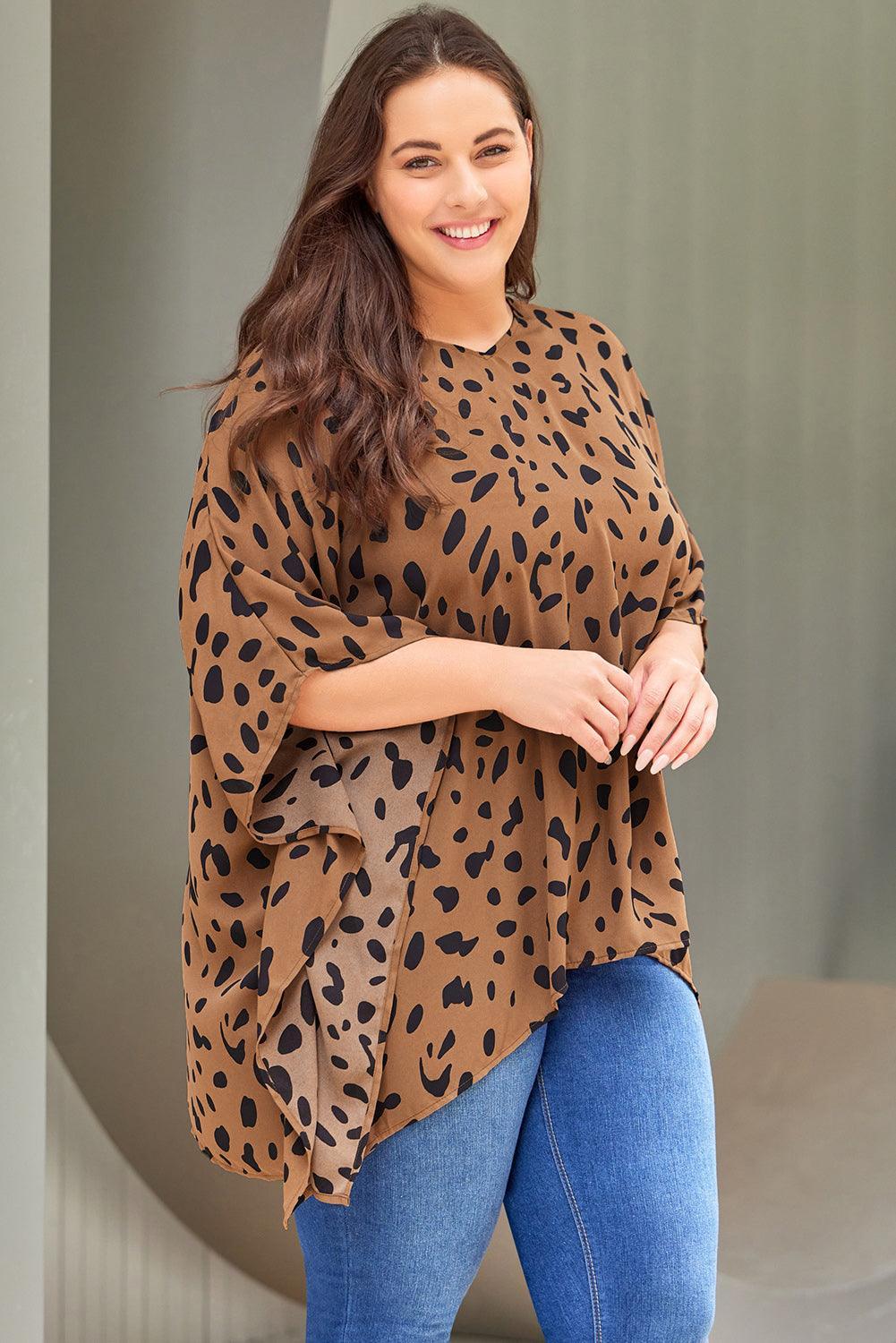 Enchanting Handkerchief Hem Plus Size Animal Print Blouse - MXSTUDIO.COM