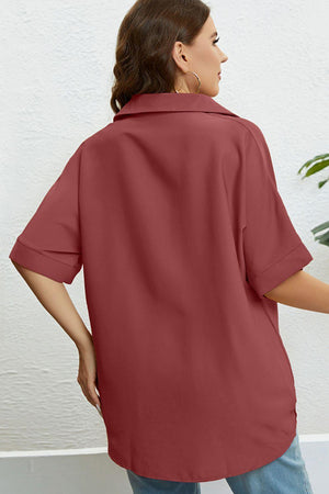 Endearing Collared Neck Plus Size Half Sleeve Top - MXSTUDIO.COM