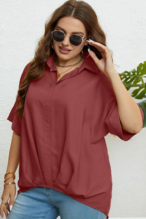 Endearing Collared Neck Plus Size Half Sleeve Top - MXSTUDIO.COM