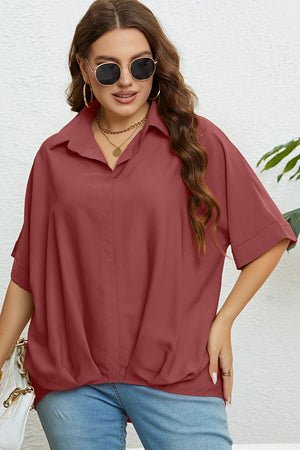 Endearing Collared Neck Plus Size Half Sleeve Top - MXSTUDIO.COM