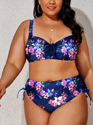 Enhanced Solid Printed Plus Size Two Piece Bikini - MXSTUDIO.COM