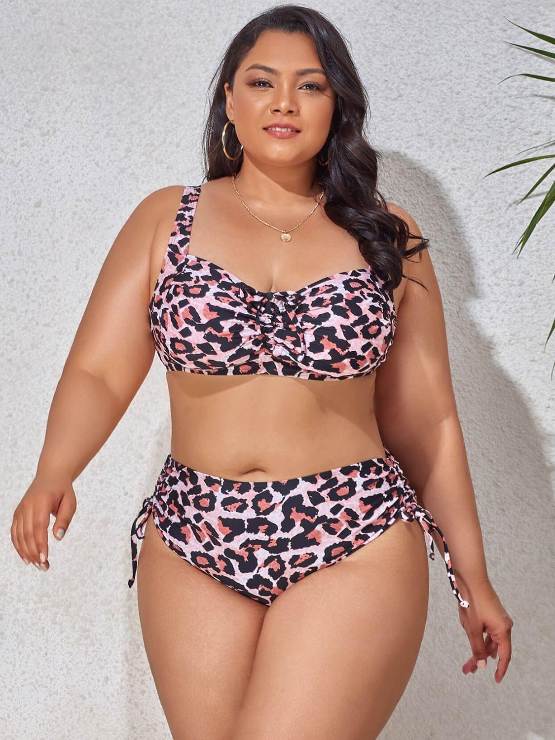 Enhanced Solid Printed Plus Size Two Piece Bikini - MXSTUDIO.COM