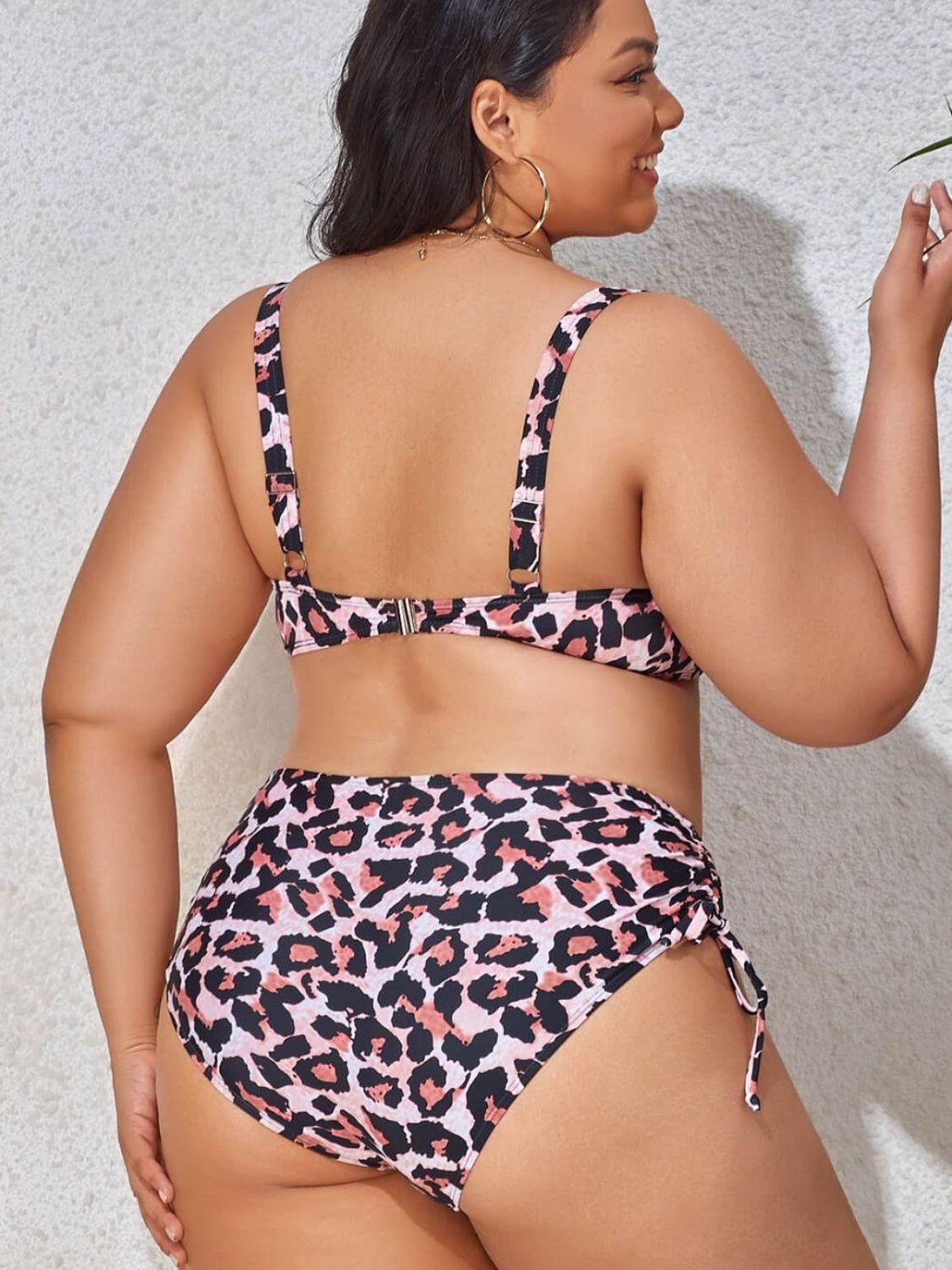 Enhanced Solid Printed Plus Size Two Piece Bikini - MXSTUDIO.COM