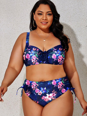 Enhanced Solid Printed Plus Size Two Piece Bikini - MXSTUDIO.COM