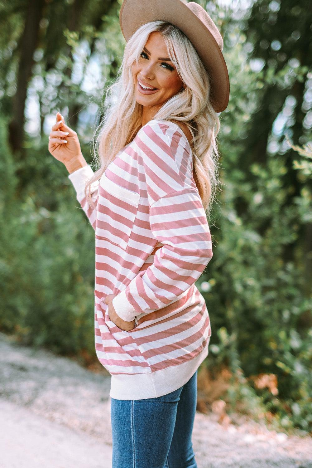 Enjoy Life Striped Long Sleeve Tunic Top - MXSTUDIO.COM