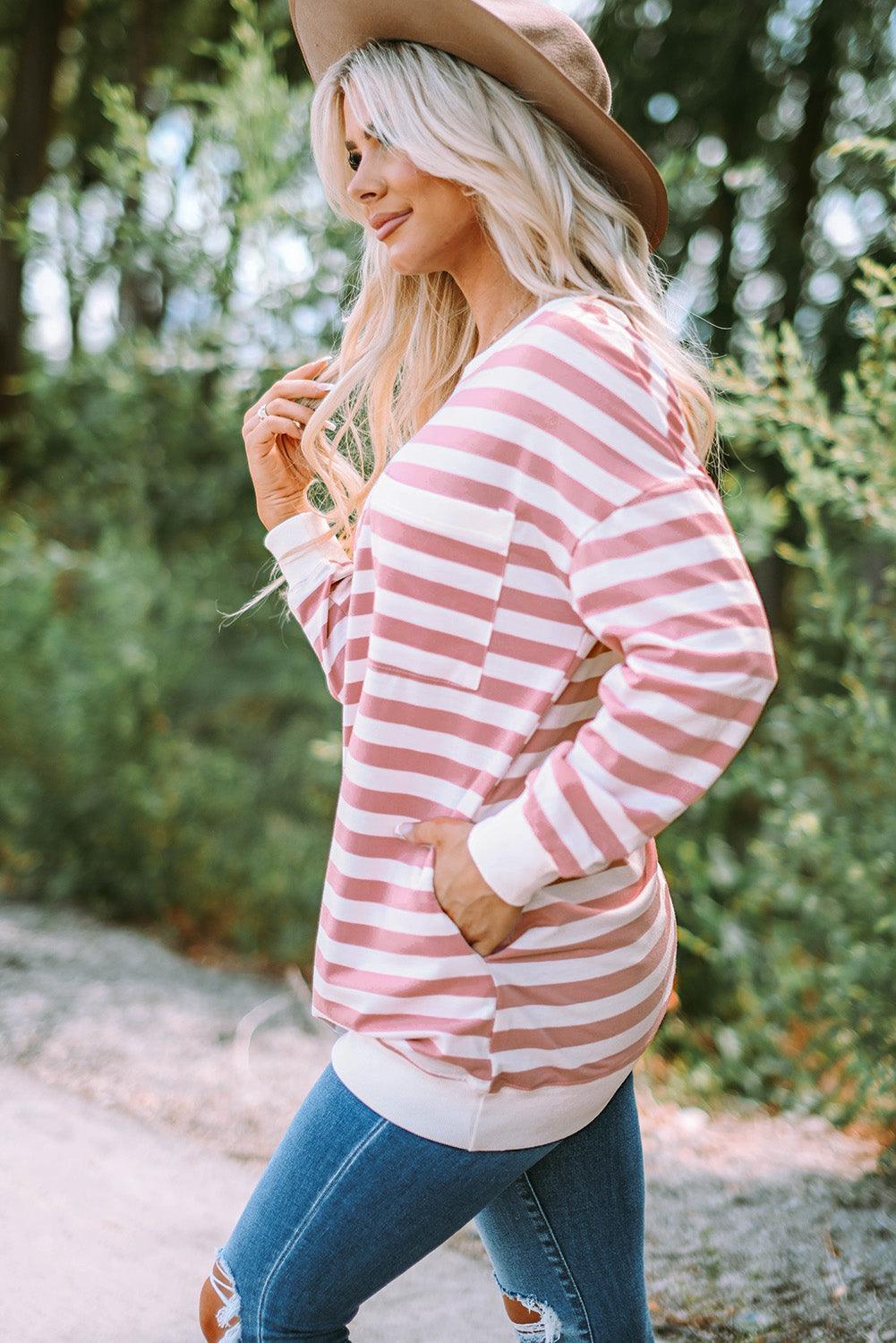 Enjoy Life Striped Long Sleeve Tunic Top - MXSTUDIO.COM