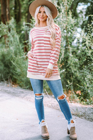 Enjoy Life Striped Long Sleeve Tunic Top - MXSTUDIO.COM