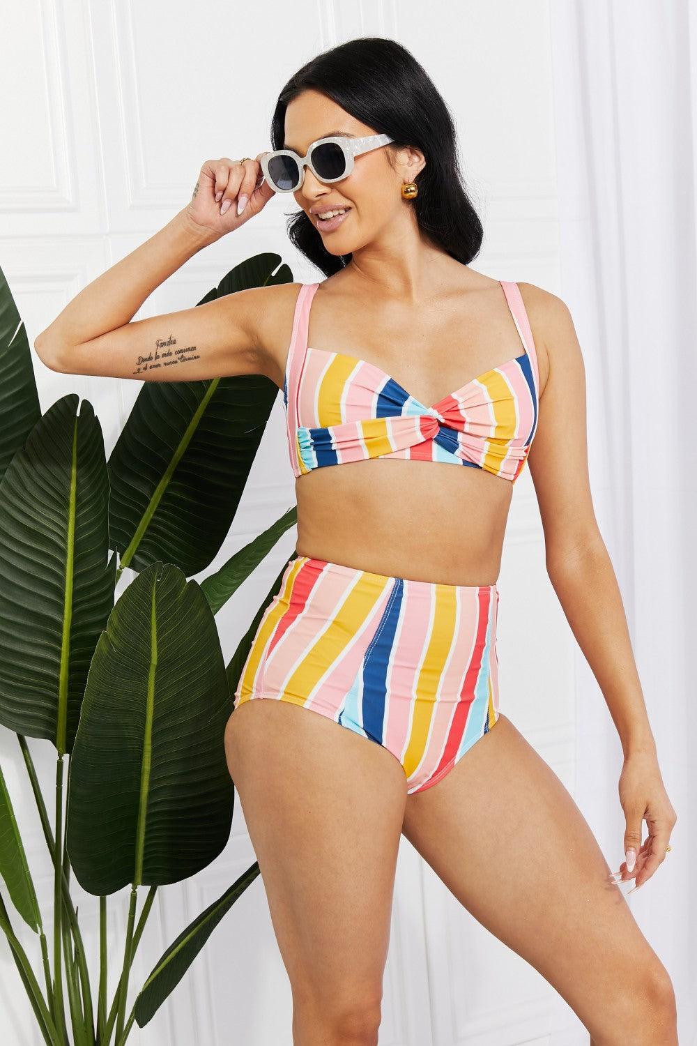 Enjoying Summer Striped Plus Size High Waist Bikini - MXSTUDIO.COM