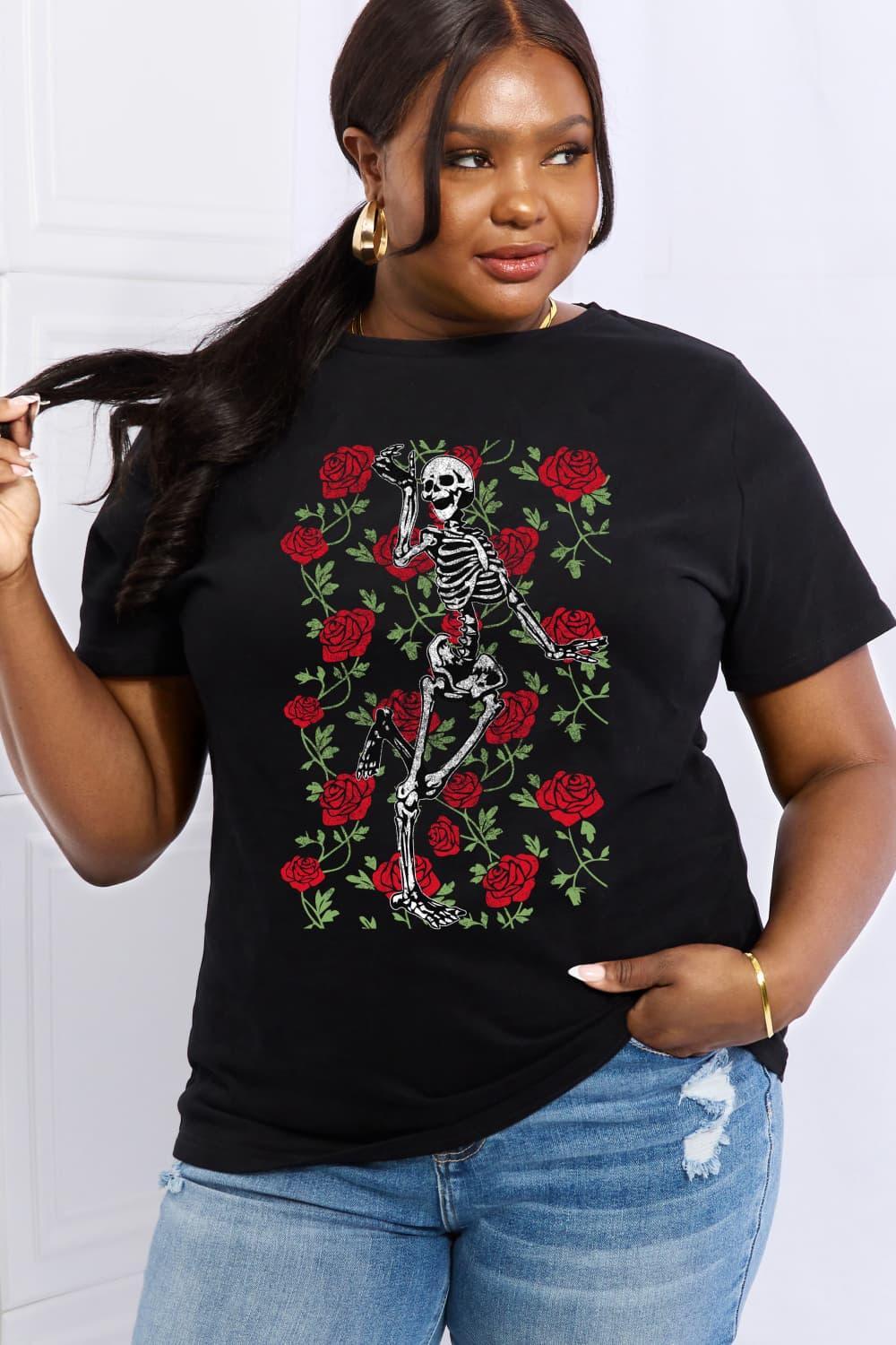 Eternal Love Plus Size Rose And Skeleton Tee - MXSTUDIO.COM