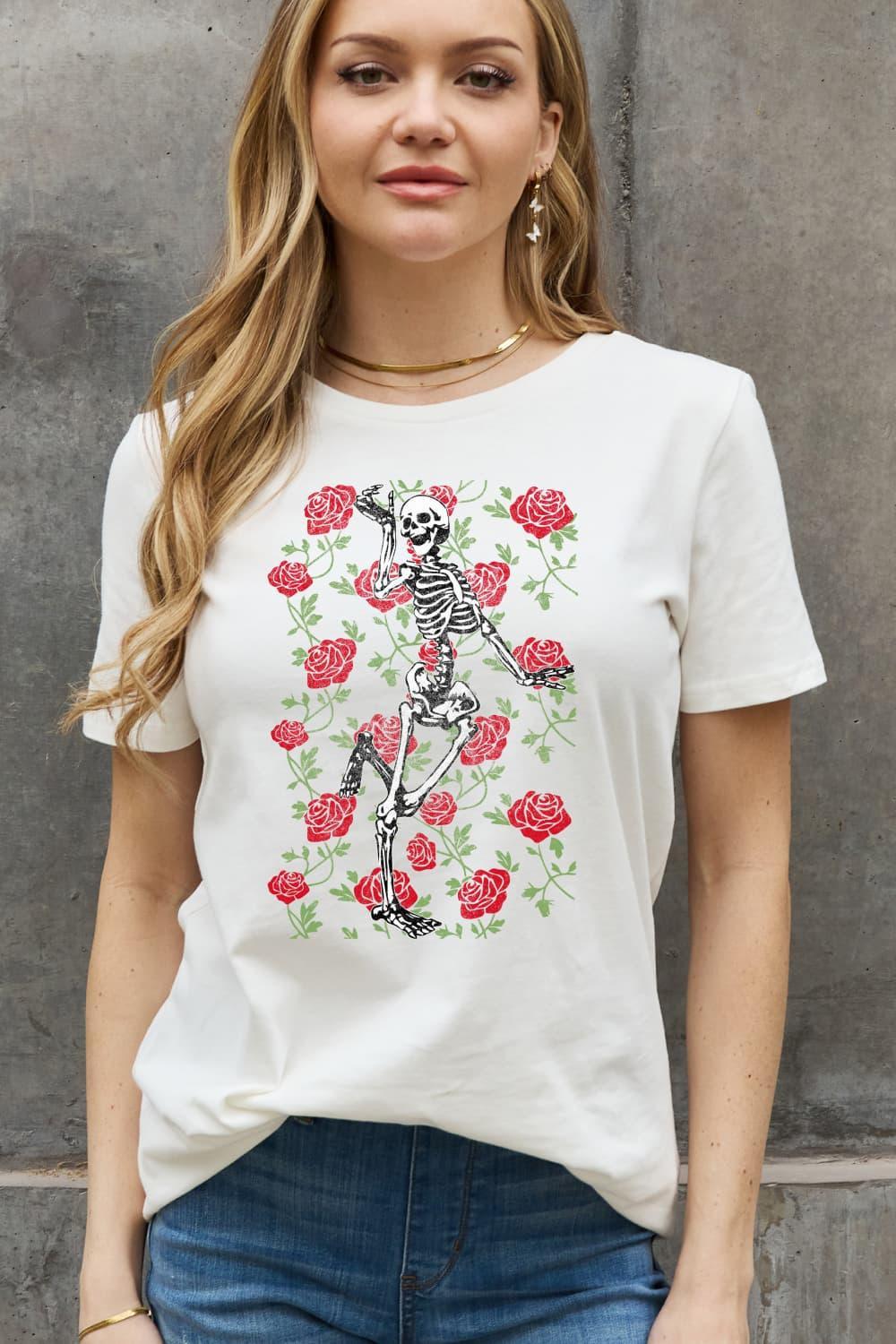 Eternal Love Plus Size Rose And Skeleton Tee - MXSTUDIO.COM