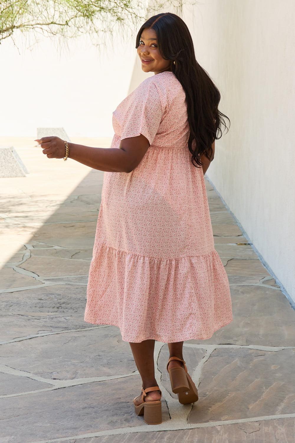 Ethereal Plus Size Kimono Sleeve Peach Midi Dress - MXSTUDIO.COM