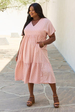 Ethereal Plus Size Kimono Sleeve Peach Midi Dress - MXSTUDIO.COM