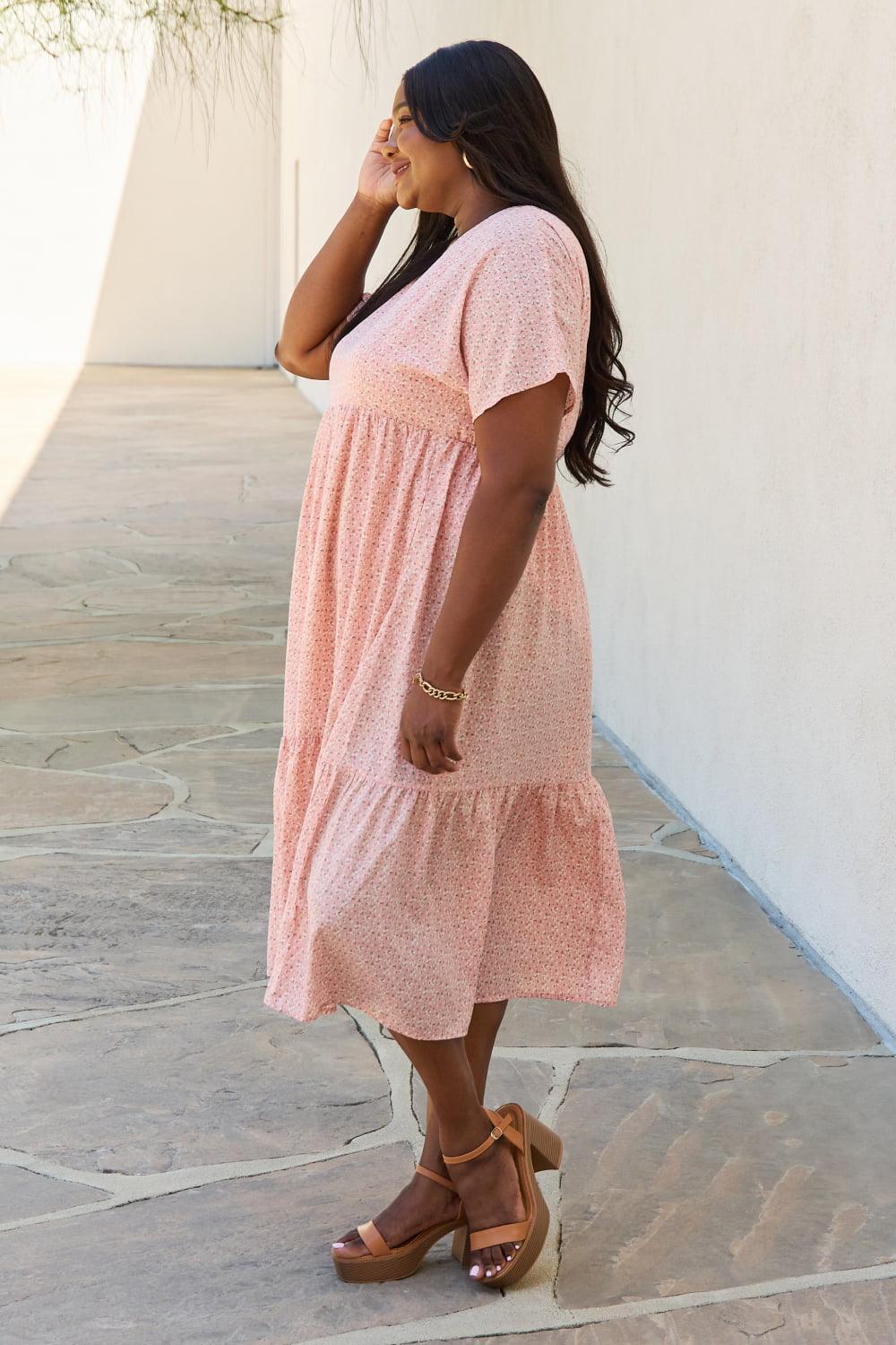 Ethereal Plus Size Kimono Sleeve Peach Midi Dress - MXSTUDIO.COM