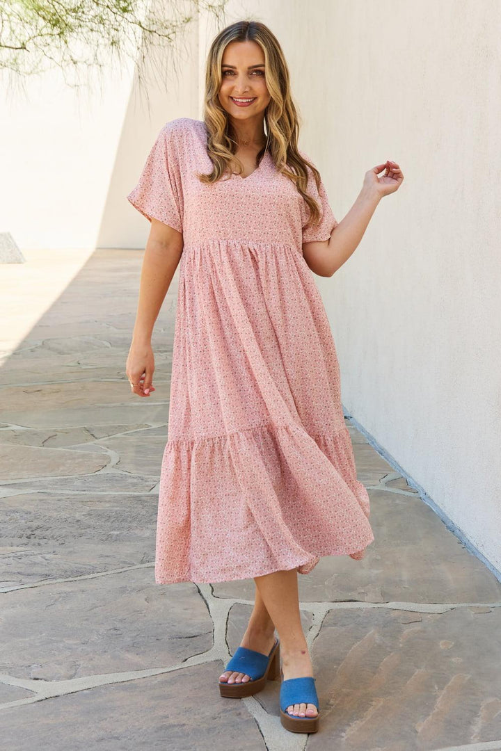 Ethereal Plus Size Kimono Sleeve Peach Midi Dress - MXSTUDIO.COM