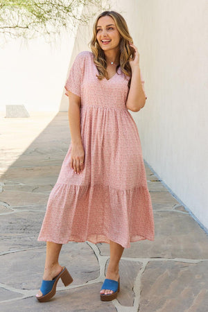 Ethereal Plus Size Kimono Sleeve Peach Midi Dress - MXSTUDIO.COM