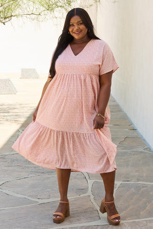 Ethereal Plus Size Kimono Sleeve Peach Midi Dress - MXSTUDIO.COM