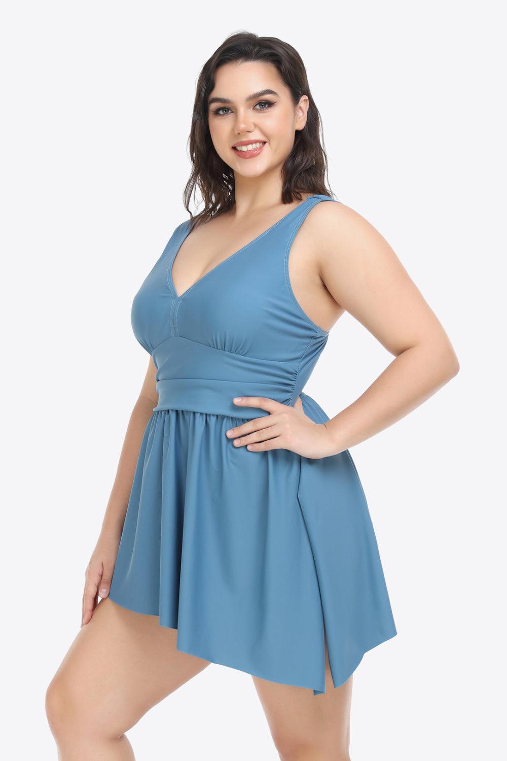 Everlasting Plus Size Plunge Sleeveless Two-Piece Swimsuit - MXSTUDIO.COM