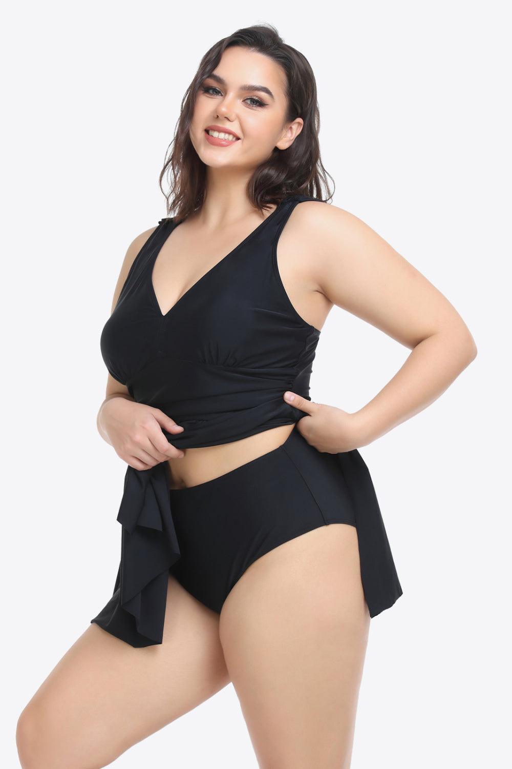 Everlasting Plus Size Plunge Sleeveless Two-Piece Swimsuit - MXSTUDIO.COM