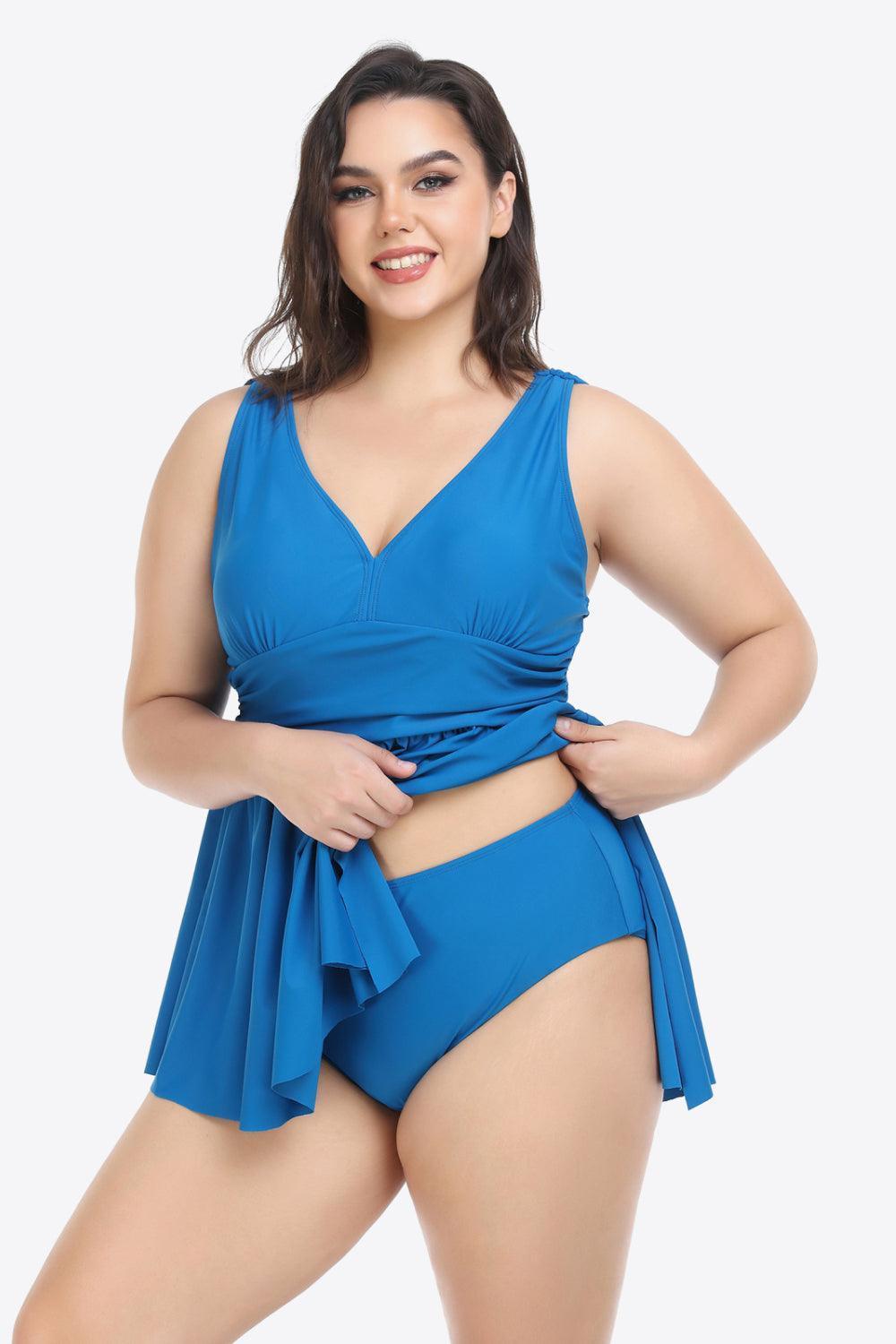 Everlasting Plus Size Plunge Sleeveless Two-Piece Swimsuit - MXSTUDIO.COM