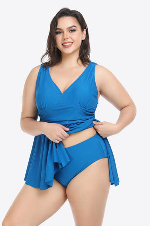 Everlasting Plus Size Plunge Sleeveless Two-Piece Swimsuit - MXSTUDIO.COM