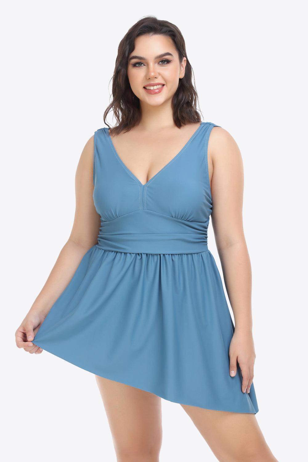 Everlasting Plus Size Plunge Sleeveless Two-Piece Swimsuit - MXSTUDIO.COM