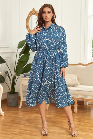 Exceptional Long Sleeve Azure Plus Size Shirt Dress - MXSTUDIO.COM