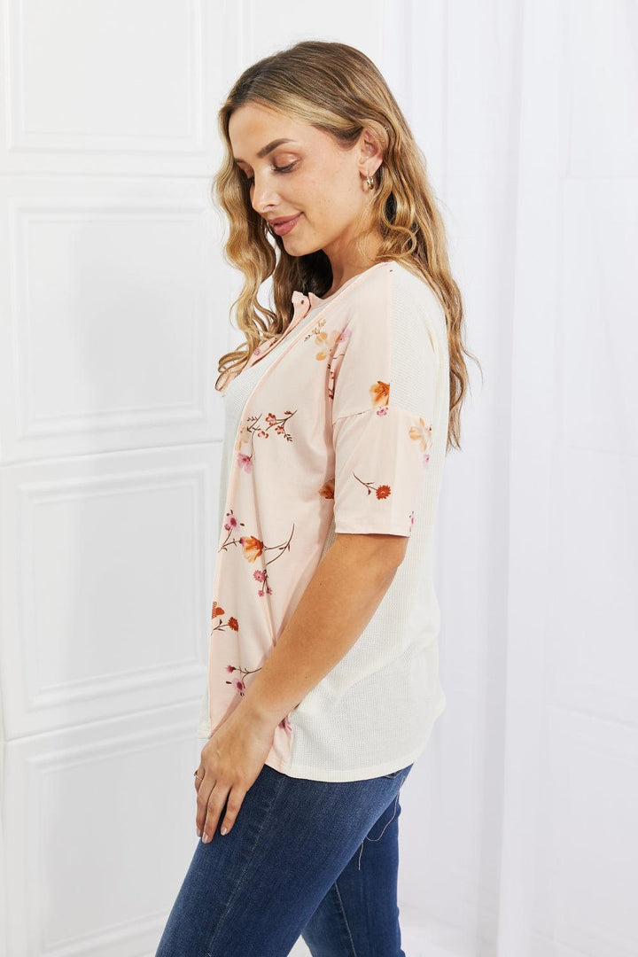 Exposed Seams Contrast Womens Waffle Knit Top - MXSTUDIO.COM