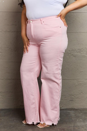 Express Your Style Raw Hem Plus Size Wide Leg Jeans - MXSTUDIO.COM