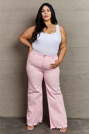 Express Your Style Raw Hem Plus Size Wide Leg Jeans - MXSTUDIO.COM