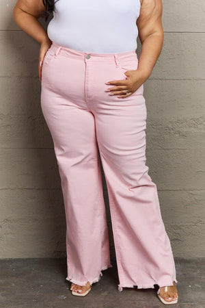 Express Your Style Raw Hem Plus Size Wide Leg Jeans - MXSTUDIO.COM