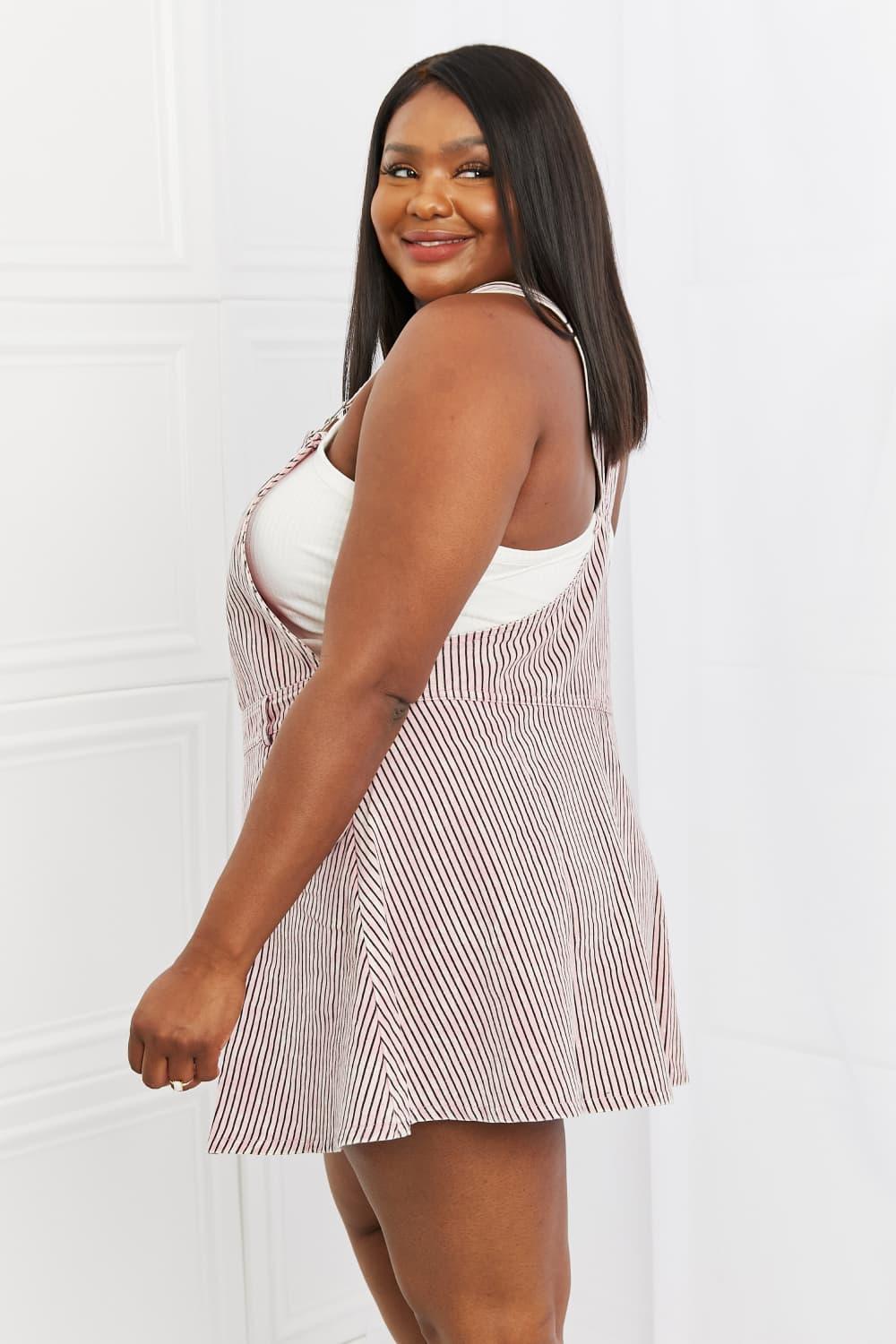 Exquisite Cotton Pink Striped Plus Size Overall Dress - MXSTUDIO.COM