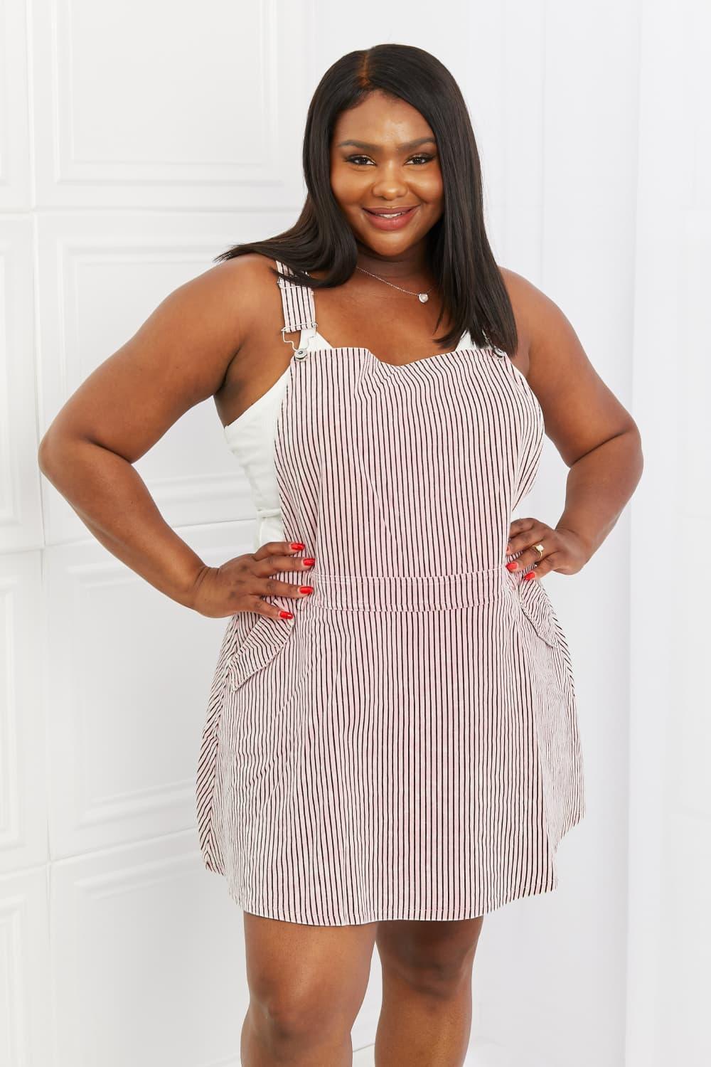 Exquisite Cotton Pink Striped Plus Size Overall Dress - MXSTUDIO.COM