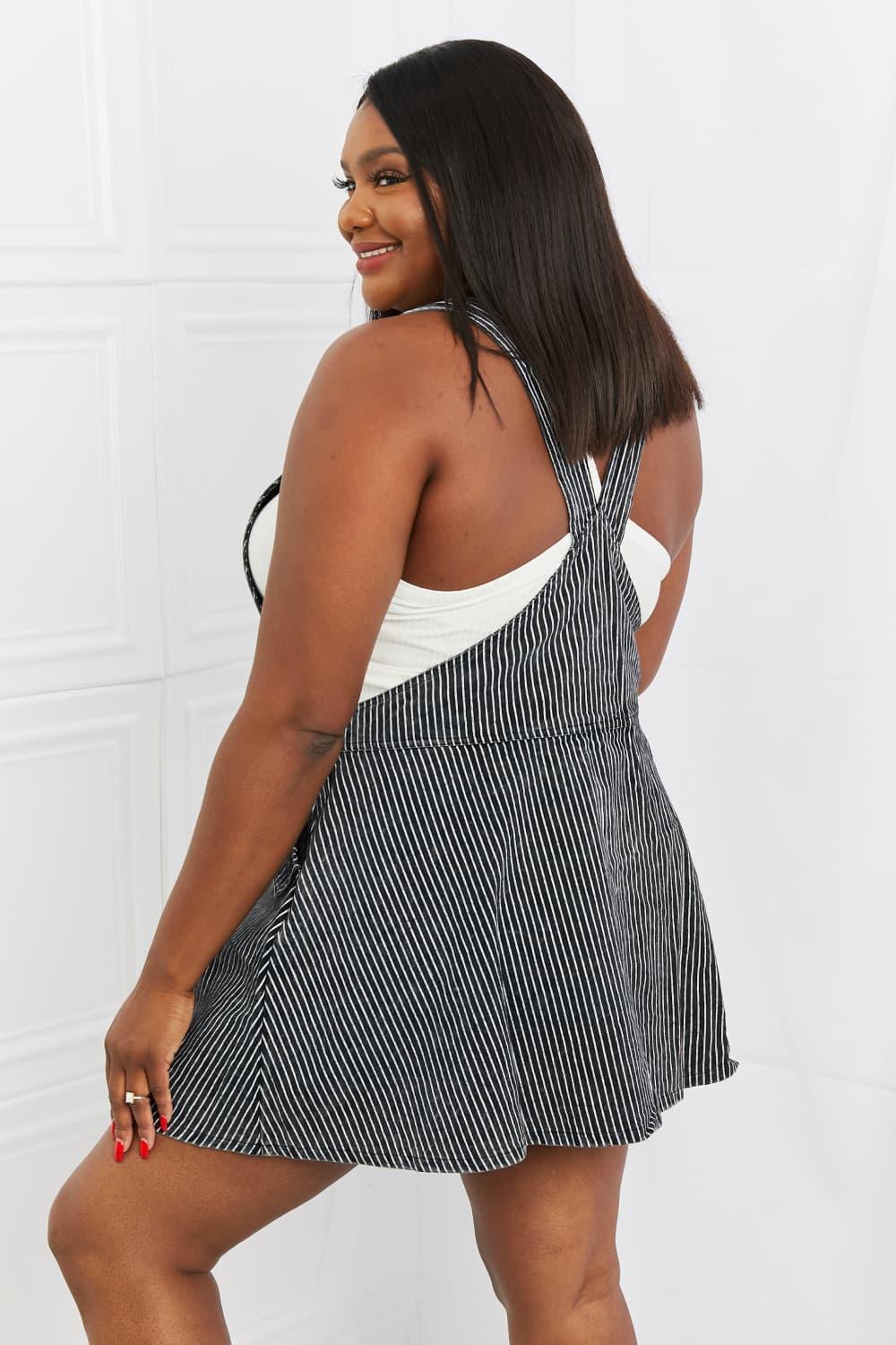 Exquisite Cotton Striped Black Plus Size Overall Dress - MXSTUDIO.COM