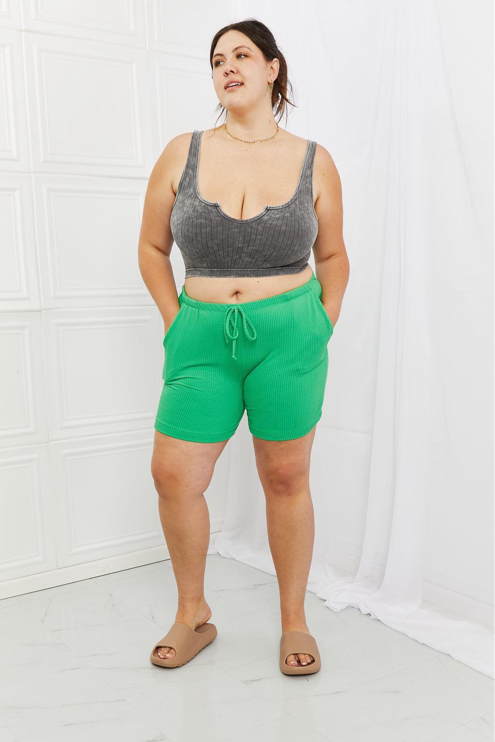 Extraverted Ribbed Plus Size Green Shorts - MXSTUDIO.COM