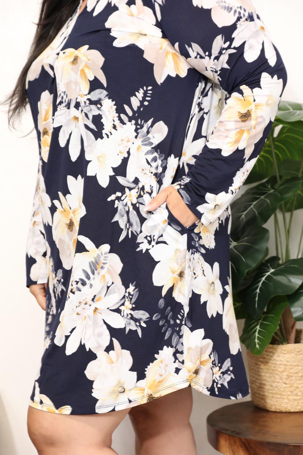 Fab And Feminine Plus Size Long Sleeve Floral Dress - MXSTUDIO.COM