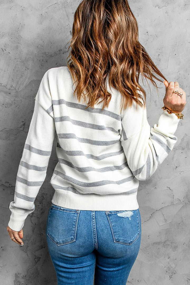 Fabulous Round Neck Button-Up Striped Cardigan - MXSTUDIO.COM