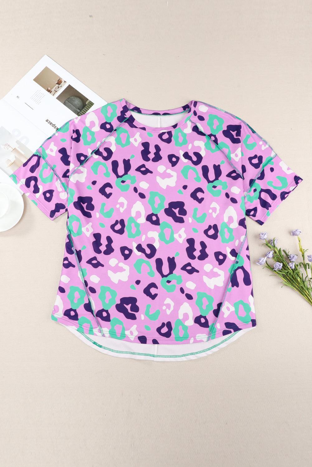 Fantastic Plus Size Leopard Women's Purple Tee Shirt - MXSTUDIO.COM