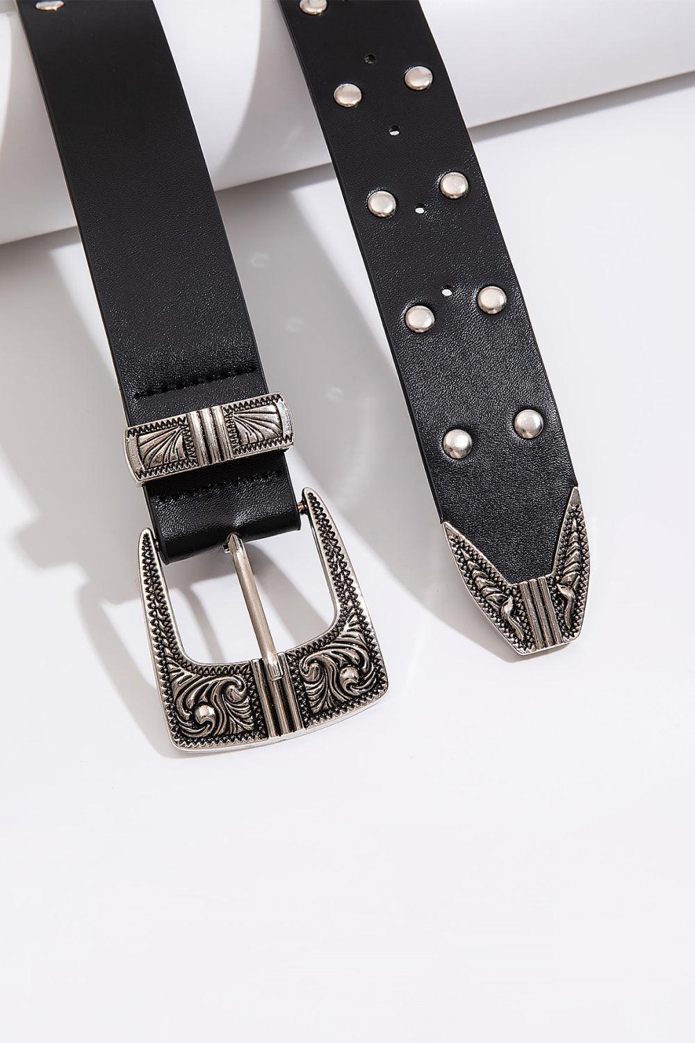 Fashion-Forward Double Row Black Studded Leather Belt - MXSTUDIO.COM