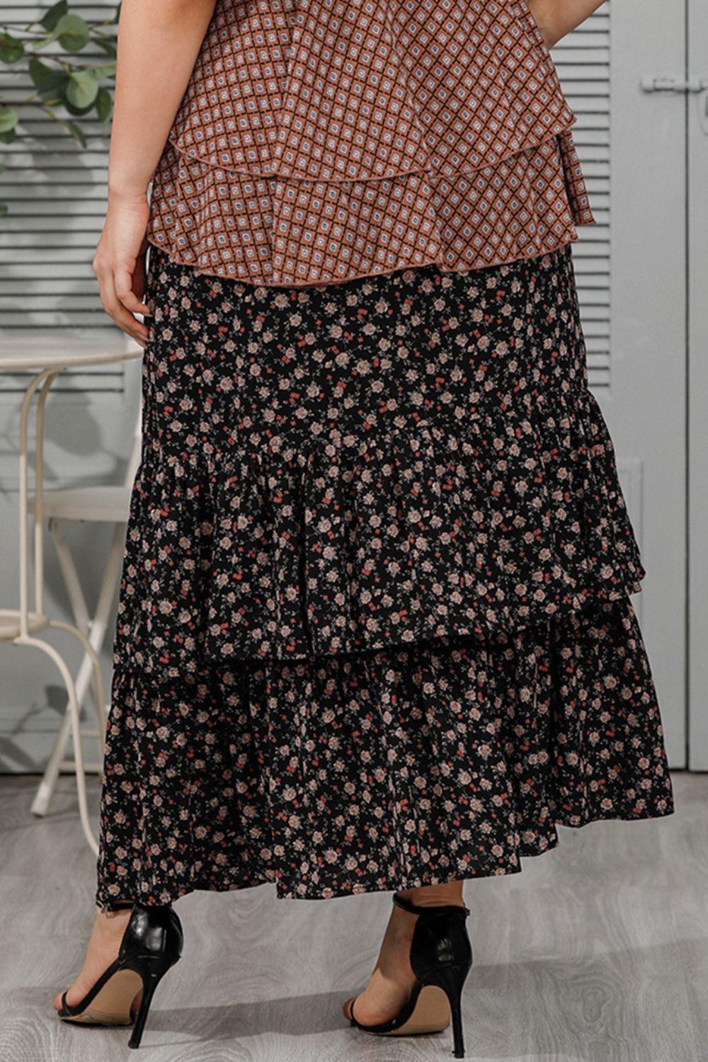 Fashionably Layered Plus Size Floral Maxi Skirt - MXSTUDIO.COM