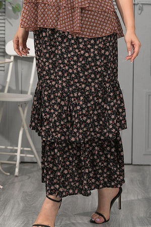 Fashionably Layered Plus Size Floral Maxi Skirt - MXSTUDIO.COM